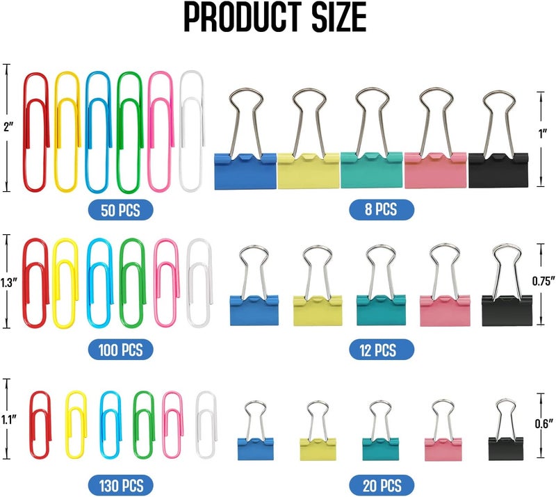 AnutriON Paper Clips Binder Clips Set, Paperclips Large Medium and Small, 320PCS Colored Paper Clips and Binder Clips Assorted Sizes for Home Office School Document Organizing - Image 3